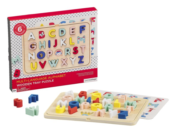 Petit Collage | Multi-Language Alphabet Wooden Tray Puzzle - Plumme Box